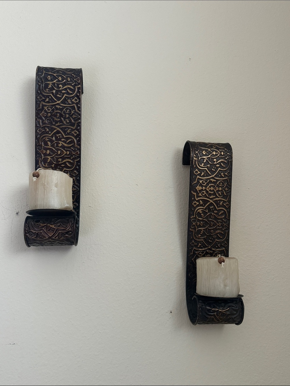 2 Brown Embossed Metal candles holder- Home Accents(candle not included )